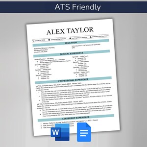 New Grad Nursing Resume & Cover Letter Bundle Template for Microsoft Word Google Docs ATS Friendly One Page Simple Modern CV Student Nurse