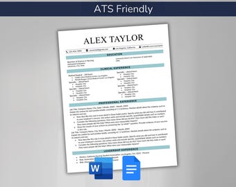 New Grad Nursing Resume & Cover Letter Bundle Template for Microsoft Word Google Docs ATS Friendly One Page Simple Modern CV Student Nurse