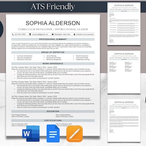 Plantilla de paquete de currículum y carta de presentación de una y dos páginas para Microsoft Word, Google Docs, Apple, Mac Pages, ATS, CV simple y moderno para profesores