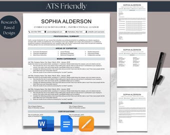 Resume & Cover Letter Bundle Template One and Two Page for Microsoft Word Google Docs Apple Mac Pages ATS Friendly Teacher Simple Modern CV