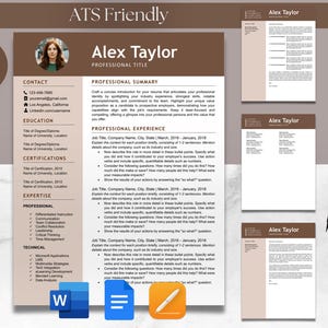 Plantilla de paquete de currículum y carta de presentación para Microsoft Word, Google Docs, Apple, Mac Pages, ATS, CV moderno y sencillo de una y dos páginas para profesores