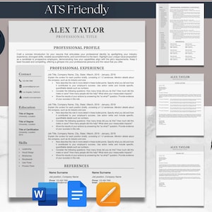 Plantilla de paquete de currículum y carta de presentación Microsoft Word Google Docs Apple Mac Pages ATS Friendly CV ejecutivo simple y moderno de una y dos páginas