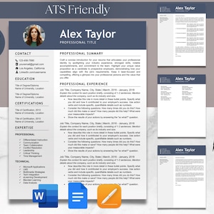 Plantilla de paquete de currículum y carta de presentación para Microsoft Word, Google Docs, Apple, Mac Pages, ATS, CV moderno y sencillo de una y dos páginas para profesores