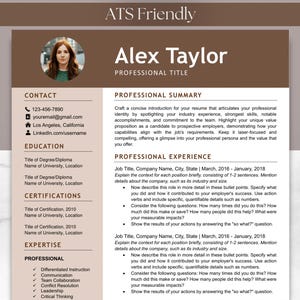 Plantilla de paquete de currículum y carta de presentación para Microsoft Word, Google Docs, Apple, Mac Pages, ATS, CV moderno y sencillo de una y dos páginas para profesores