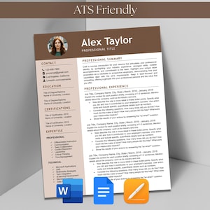 Plantilla de paquete de currículum y carta de presentación para Microsoft Word, Google Docs, Apple, Mac Pages, ATS, CV moderno y sencillo de una y dos páginas para profesores