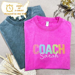 Personalized Coach Vintage Washed T Shirt, Vintage Cotton Cheer Coach Shirt, Coach Name Shirt, Coach Game Day Shirt, Team Gift