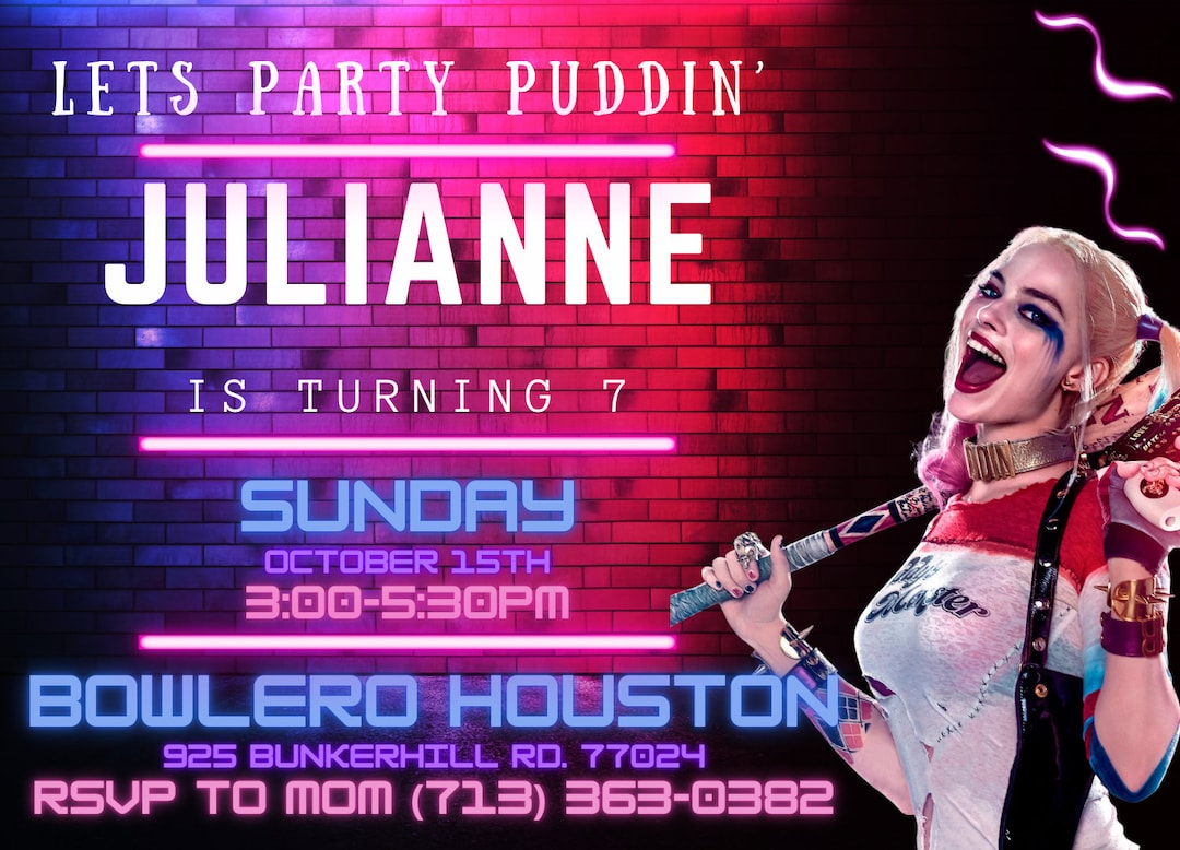 Party Invitation Harley Quinn - Etsy