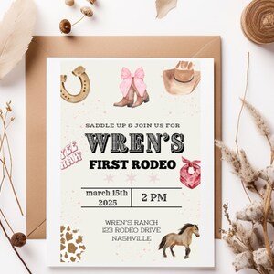 First Rodeo Birthday Invitation Girl, Rodeo 1st Birthday Invite, Cowgirl Western Birthday Invitation, Western Invite Girl, Rodeo Birthday