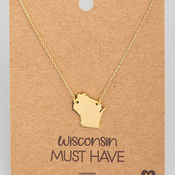 18K Gold-Dipped Wisconsin Pendant Necklace - WI Pendant Necklace - US State Dainty Necklace - Cut Out Necklace - Birthday Gift -Gift for Her