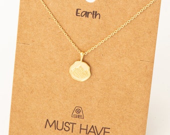 18K Gold-Dipped Earth Element Coin Necklace - Minimalist Necklace - Charm Necklace - Necklace For Her - Gift For Her