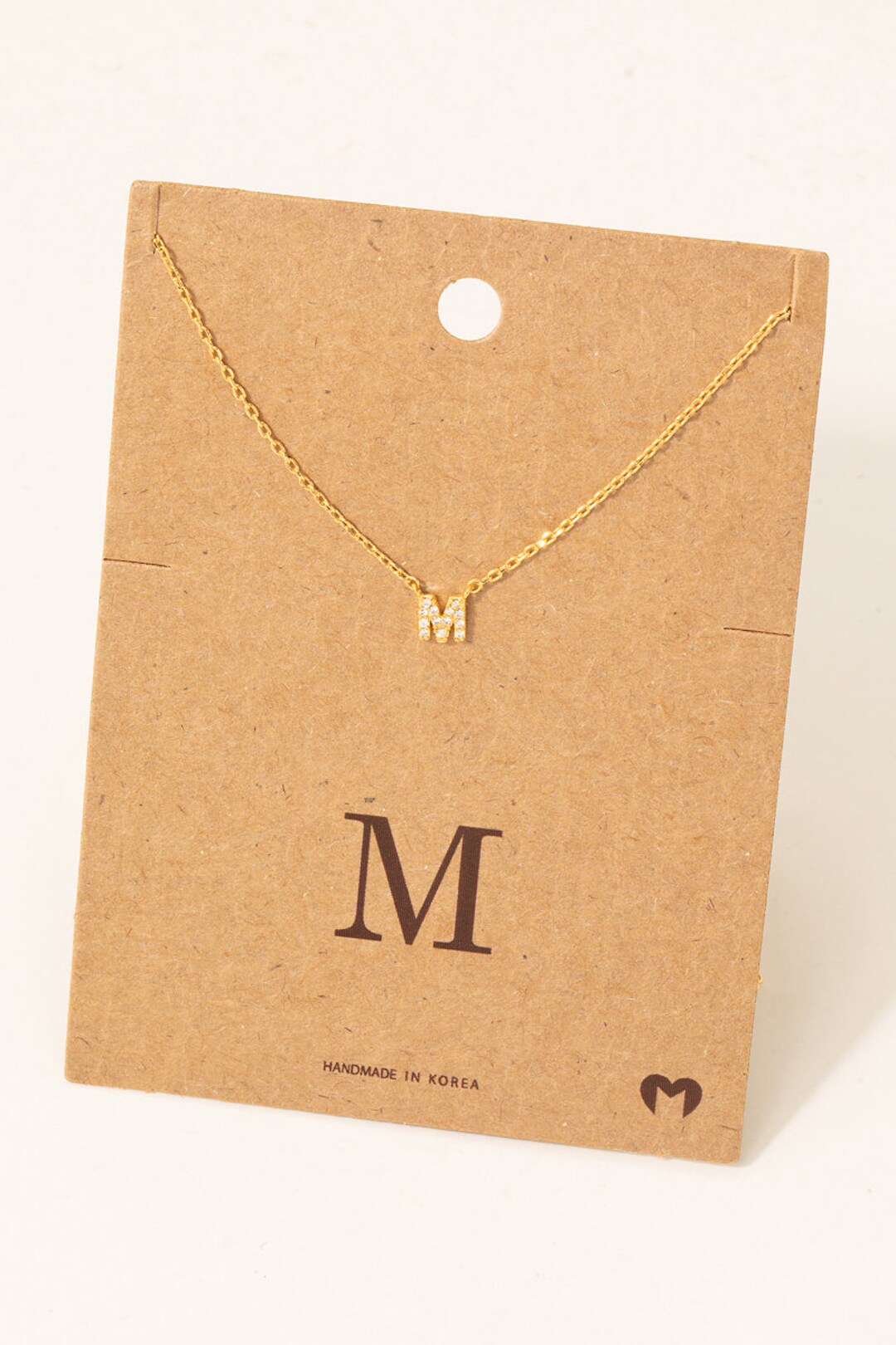 18K Golddipped Mini Jeweled Initial M Necklace Letter M Charm Necklace