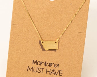 18K Gold-Dipped Montana Pendant Necklace - MT Pendant Necklace - US State Dainty Necklace - Cut Out Necklace - Birthday Gift - Gift for Her