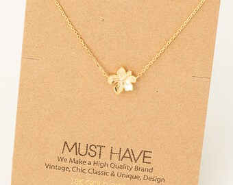 18K Gold Dipped Metallic Flower Pendant Necklace- Minimalist Necklace - Charm Necklace - Necklace For Her - Gift For Her