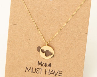18K Gold-Dipped Maui Island Coin Pendant Necklace - Minimalist Necklace - Charm Necklace - Necklace For Her - Gift For Her