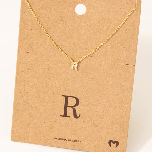 18K Gold-Dipped Mini Jeweled Initial R Necklace - Letter R - Charm Necklace - Dainty Necklace - Personalized Necklace - Gift for Her