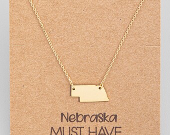 18K goudgedoopte Nebraska hanger ketting - NE hanger ketting - Amerikaanse staat sierlijke ketting - uitgesneden ketting - verjaardagscadeau - cadeau voor haar