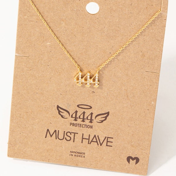 Collar colgante de número de ángel 444 bañado en oro de 18 quilates - Protección - Disponible en plata y oro rosa - Collar minimalista - Regalo para ella