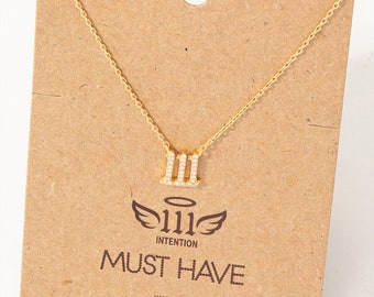18K Gold-Dipped Pave 111 Angel Number Pendant Necklace – Intention - Available in Silver and Rose Gold - Bridesmaid Gift - Gift for Her