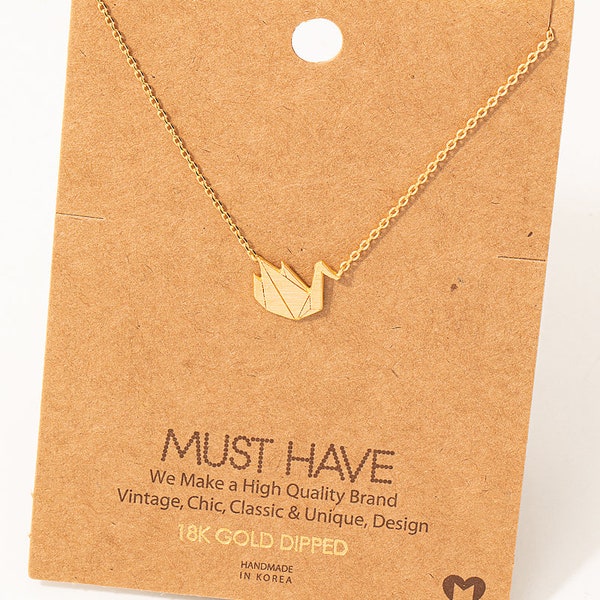 18K Vergoldete Origami Kranich Anhänger Halskette - Minimalistische Halskette - Charm Halskette - Halskette Für Sie - Geschenk Für Sie