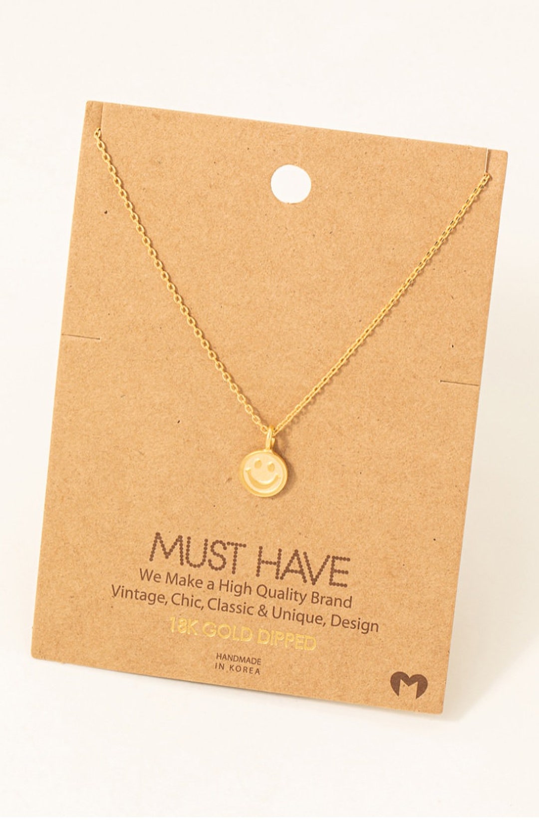 18K Golddipped Gold Smiley Face Pendant Necklace Minimalist Necklace