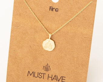 18K Gold-Dipped Fire Flames Element Coin Necklace - Minimalist Necklace - Charm Necklace - Necklace For Her - Gift For Her