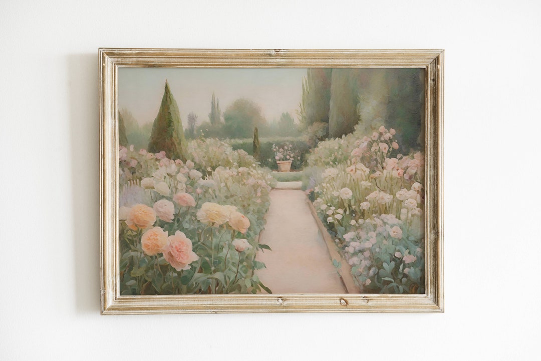 Vintage Garden Painting, Floral Wall Art, Botanical Landscape Poster ...