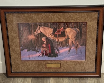 George Washington “Bönen vid dalen smidd” Arnold Friberg inramad tavla Stor storlek 28x36” begagnad