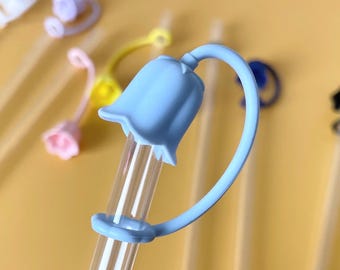 Garden Party Favor Blue Bell Straw Topper Blue Tulip Straw Cover For Glass Straw Reusable Flower Topper for Straw Gift for Teen Girl Party