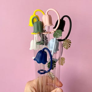 Tulip Straw Topper with Monstera Leaf Charm Tumbler Accessory Straw Cover 40 Oz Tumbler Straw Holder Tropical Cup Accessories Bell Flower