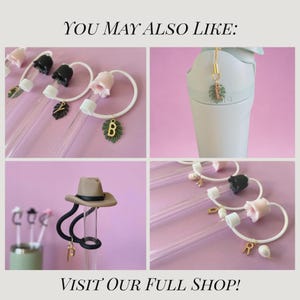 May include: A collage of decorative bottle stoppers and accessories. The stoppers feature various designs, including a leaf, a letter "B", a letter "P", and a cowboy hat. The text "YOU MAY ALSO LIKE:" and "VISIT OUR FULL SHOP!" are also visible.