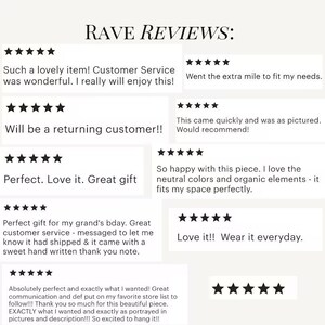 May include: A graphic featuring the text "RAVE REVIEWS:" and customer testimonials. The reviews are displayed in white boxes with black star ratings. The reviews praise the product and customer service.