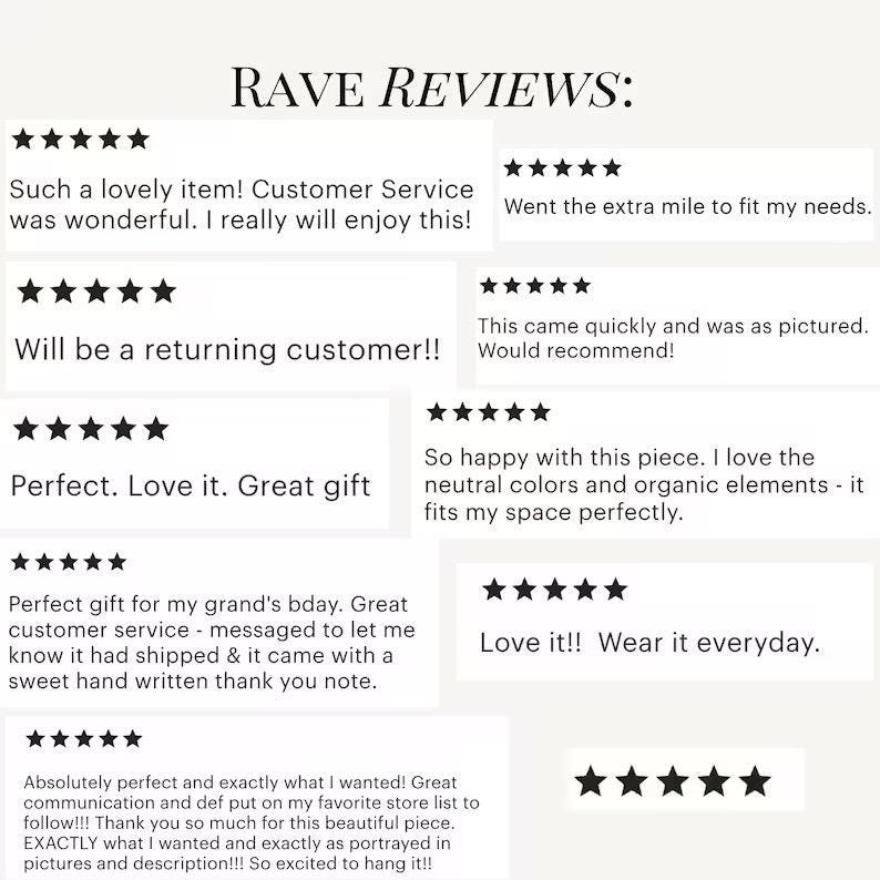 May include: A graphic featuring the text "RAVE REVIEWS:" and customer testimonials. The reviews are displayed in white boxes with black star ratings. The reviews praise the product and customer service.