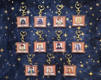 Stardew Valley Double Sided Keychain Charm 2" : Krobus, Sebastian, Sam, Abigail, Shane, Elliot, Leah, Haley, Harvey, and Alex