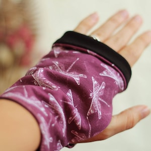 Reversible mittens, fingerless gloves, wrist warmers, 2 in 1 mittens, in organic cotton jersey