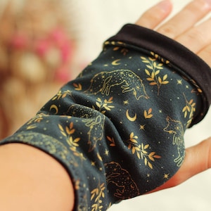 Reversible mittens, fingerless gloves, wrist warmers, 2 in 1 mittens, in organic cotton jersey