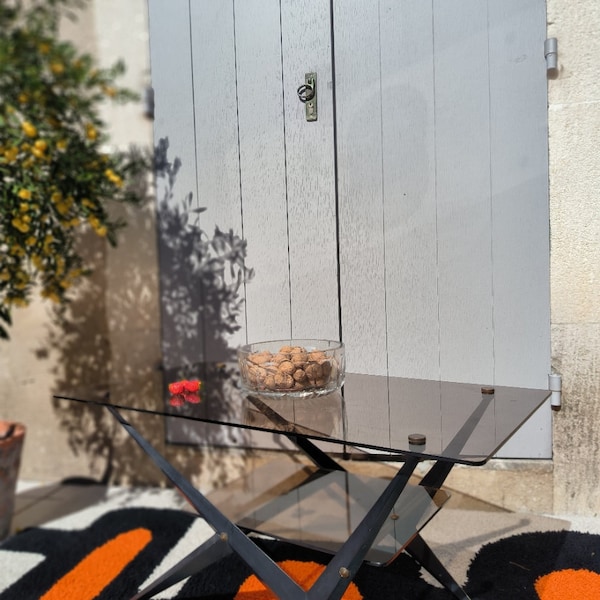 Table basse Angelo Ostuni à double plateau en verre fumé, 1950