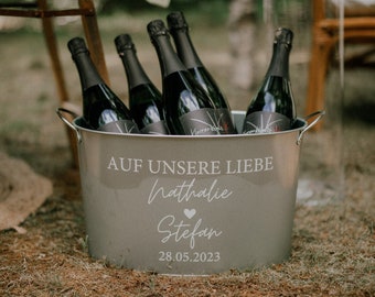 Personalisierte Zinkwanne zum Sektempfang Hochzeit / Geschenk Hochzeit Sekt / Wein Sektbar / Trauung / Hochzeitsgeschenk