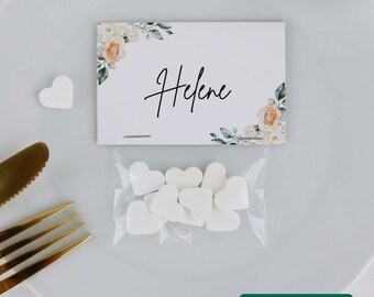 Gastgeschenk Set Platzkarte Blütenzauber mit Minzherzen (für 60 Gäste), DIY