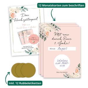 Hochzeitsspiel mit 12 Monatskarten Blütenzauber Jahrespiel zum Rubbeln, DIY
