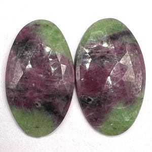 Natural Ruby Zoisite,Oval Rosecut Pair Faceted,Loose Gemstone,For Earring,17.5x29 Mm 33.50-Cts