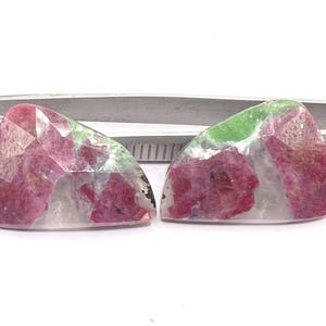 Natural Ruby Zoisite,Fancy Rosecut Pair,Loose Gemstone,For Earring,20x31 Mm 56.20-Cts