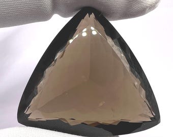 Faceted Smoky Quartz Gemstone: 32x34mm Trillion Cut, Handmade Jewelry Stone