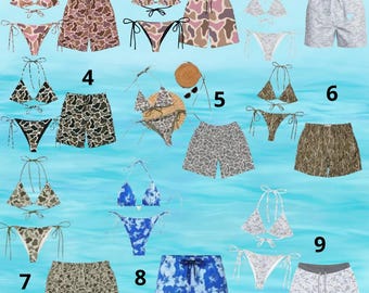 Matching Camo Bikini and Swim Shorts Set, Couple Beachwear Outfit