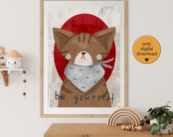 Miauuuu, unser kleines Katzenkind als Kinderzimmerbild,  Digital Download, Kinderposter, Datei z. ausdrucken, Wandschmuck, Bild Kinderzimmer