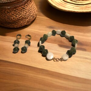 Olive Green Clay Bead/Natural Shell Earrings & Stretch Bracelet Set