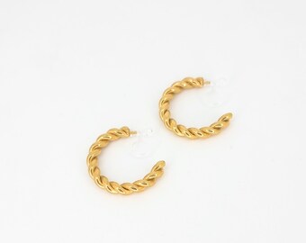 Hoops 24 mm gedraaid goud geen piercing pijnloze onzichtbare clip-on oorbellen