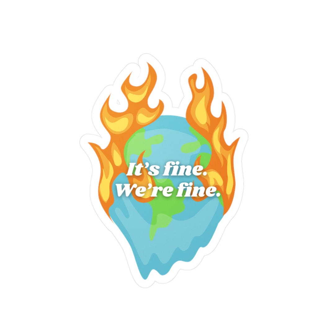 Fiery Earth Vinyl Decal, Cute Eco-friendly Sticker, Home Decor, Laptop ...