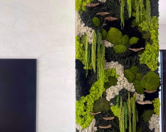 Arte murale biofilica con muschio conservato, regalo a tema natura, decorazione per interni, design da appendere al muro, decorazione naturale per interni, arte sostenibile con renne e muschio e funghi.