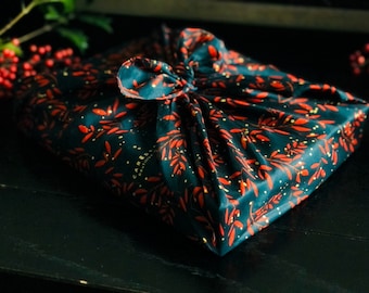 Emballage Furoshiki Carédeau Maison Créatrice Papier Cadeau Réutilisable Coton Satin Luxe Mon jardin de Gui Taille M Fabriqué en France