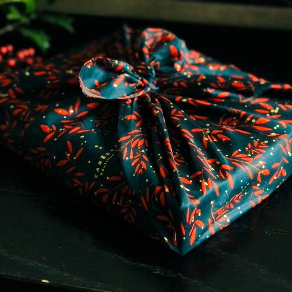 Furoshiki Packaging Carédeau Maison Créatrice Reusable Gift Paper Cotton Satin Luxury My Mistletoe Garden Size M Made in France